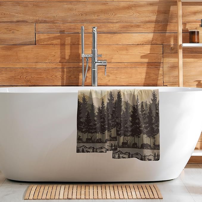 Imiss Black Bear Deer Hand Towels Set of 2-14.4 x 28.3 Inch Forest Nature Woodland Mountain Decor Soft Absorbent Fingertip Guest Towel for Home Bathroom Hotel Gym Spa