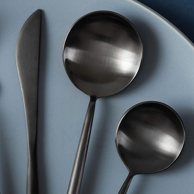 Homelux Theory 4 Sets of 5pc Matte Black 18/10 Stainless Steel Flatware, Stainless Steel Kitchen Utensils, Modern Utensils & Contemporary Flatware Set, Elegant Adaline Royal Forks Spoons Cutlery Set