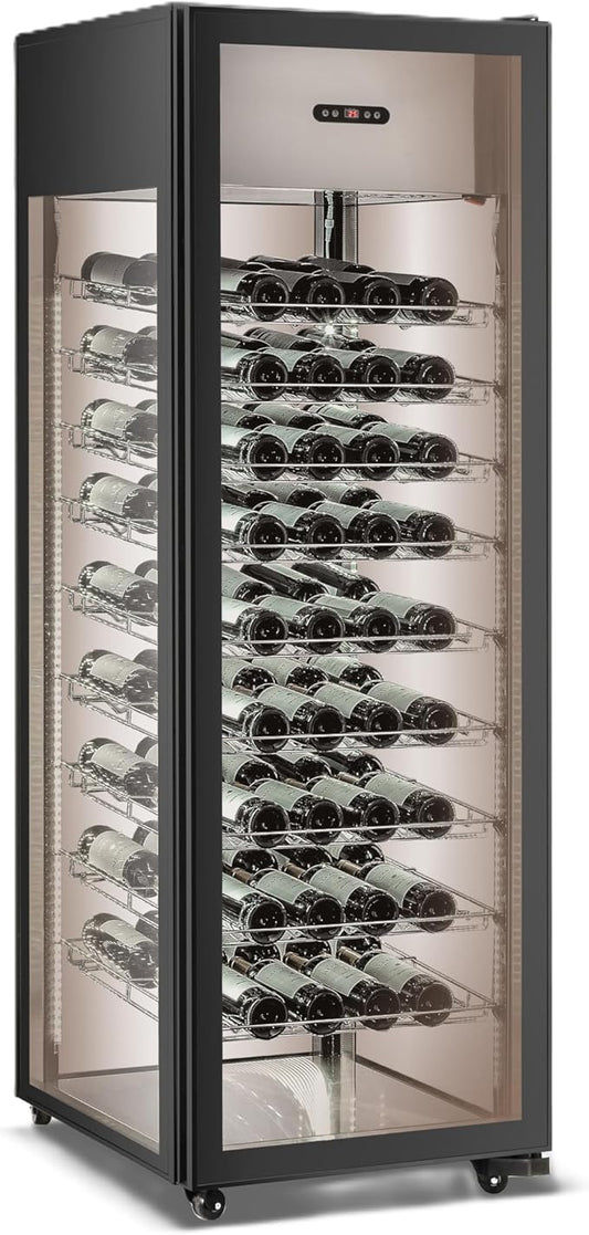 Hamilton Beach, 81 Bottle Wine Cooler Showcase Refrigerator - Intelligent Digital Control, Low Noise Operation, Freestanding Wine Fridge Cellar for Kitchen and Home, Stainless Shelves