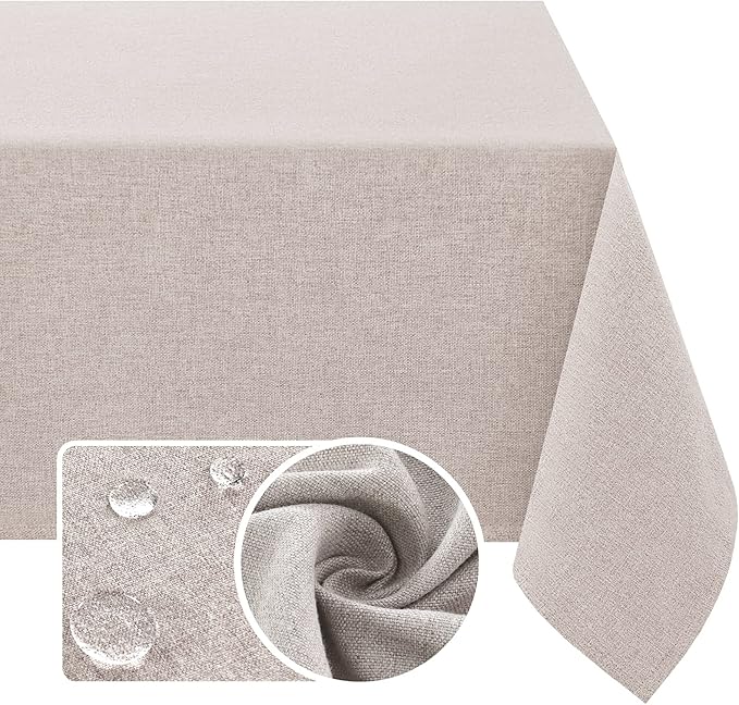 H.VERSAILTEX Linen Textured Tablecloth 60 x 84 Waterproof Decorative Table Cloth Spill-Proof Linen Look Cover for Party Table Extra Soft and Thick Fabric Wrinkle Free, Heather Sand