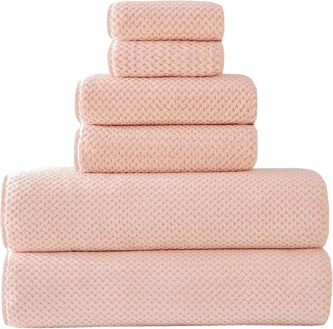 30x60 Inches Extra Large Bath Towels Set Super Soft Absorbent Luxury Microfiber Towels for Bathroom (Pink, 6PCS)
