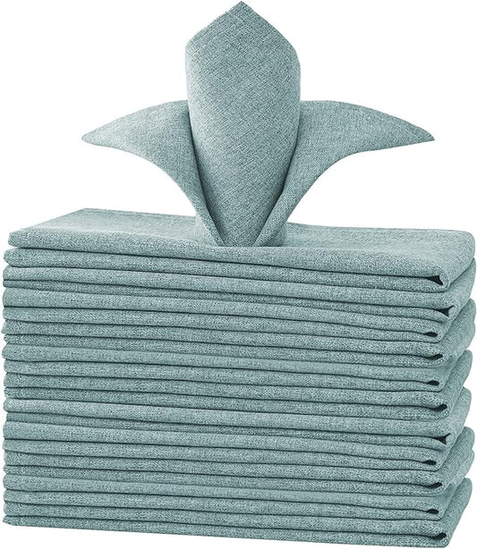H.VERSAILTEX Linen Textured Cloth Napkins Set of 12 (18" X 18") Linen Textured Dinner Napkins Waterproof Extra Soft Thick Durable Reusable Napkins with Hemmed Edges, Heather Aqua