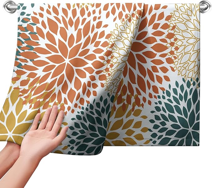 Dahlia Floral Hand Towel Set of 2 Orange and Yellow Teal Flower Kitchen Dish Towels Green Tea Towel Soft Washcloths Towel Set for Bathroom Gym Hotel Spa 28.3 x 14.4 Inch