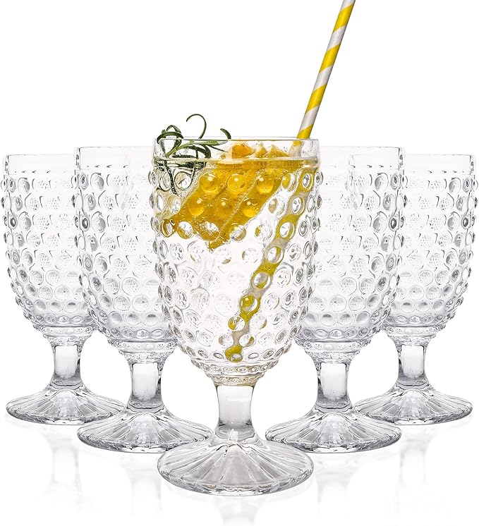 G Hobnail Drinking Glasses 6 Set, 13.3 oz Vintage Water Goblets Iced Tea Beverage Goblets Hobnail Glassware,Hobnail Goblet Glasses,Glass Cups for Wine,Soda,Juice,Dinner Parties,Bars, Restaurants Clear