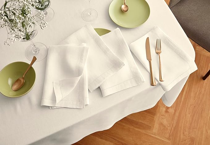 Solino Home Linen Ivory Tablecloth 70 x 120 Inch - Sonoma Hemstitch, 100% Pure Linen Rectangular Tablecloth - Machine Washable Table Cloth for Holiday, New Year