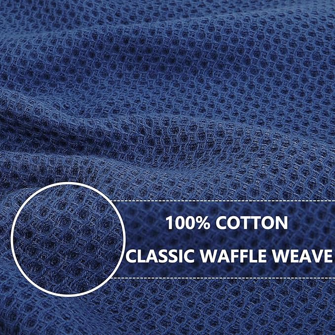 Homaxy 100% Cotton Waffle Weave Kitchen Dish Towels, Ultra Soft Absorbent Quick Drying Cleaning Towel, 13 x 28 Inches, 6-Pack, Navy Blue