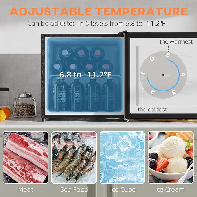 HOMCOM Mini Freezer Countertop, 1.1 Cu.Ft Compact Upright Freezer with Removable Shelves, Reversible Door for Home, Dorm, Apartment and Office, Black