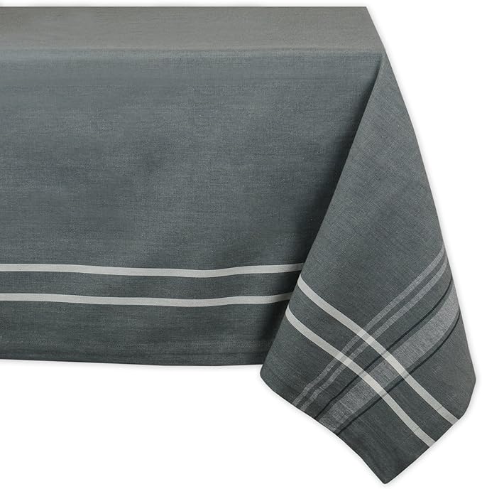 DII French Stripe Dining Table Collection Farmhouse Style Tablecloth, 60x104 Inches, Gray Chambray