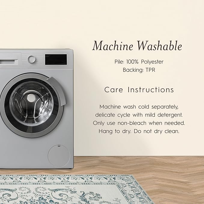 Laura Ashley Sea Spray Blue Josette Medallion Machine Washable & Slip Resistant 26" x 96" Runner Rug