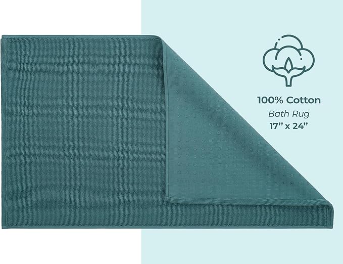 American Soft Linen Bath Rug, 17 in 24 in 100% Cotton Bath Mats Rugs for Bathroom, Slip Reducer Washable Shaggy Form Area Rugs, Colonial Blue Bath Rug