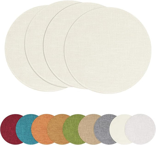 homing 15 Inch Round Cloth Placemats Set of 4, Cotton Linen Blend Washable Table Mats, Farmhouse Dining Place Mats for Indoors & Outdoors, Easy to Clean, Cream