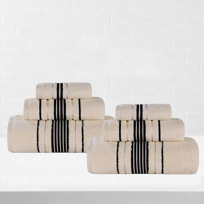 Superior Cotton 6 Piece Towel Set, 2 Bath, 2 Hand, 2 Washcloth/Face Towels, Quick Dry, Home Essentials, Shower, Spa, Luxury Plush Soft Absorbent Towels, Zero-Twist, Solid, Sadie Collection, Ivory