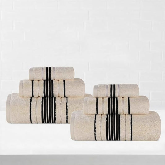 Superior Cotton 6 Piece Towel Set, 2 Bath, 2 Hand, 2 Washcloth/Face Towels, Quick Dry, Home Essentials, Shower, Spa, Luxury Plush Soft Absorbent Towels, Zero-Twist, Solid, Sadie Collection, Ivory
