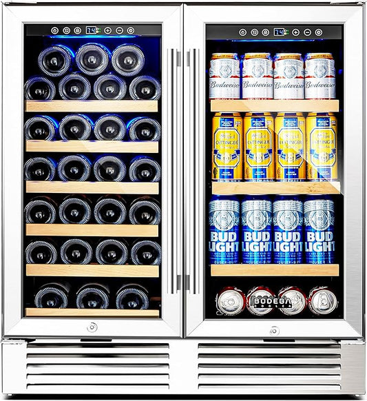 BODEGACOOLER Back Bar Cooler With 2 Glass Doors,30 Inch Under Counter Beverage Refrigerator,Large Capacity Commercial Wine and Beverage Refrigerator,LED Lighting Display Beer Wine Soda Drinks.