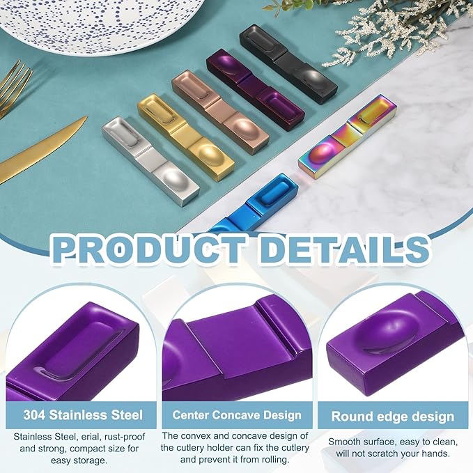 uxcell 2pcs Chopstick Rest, 304 Stainless Steel Chopsticks Holder 4.13" x 0.78" x 0.51", Household Tableware Kitchen Tools for Spoon Fork Teaspoon Dining Tool Rest, Purple