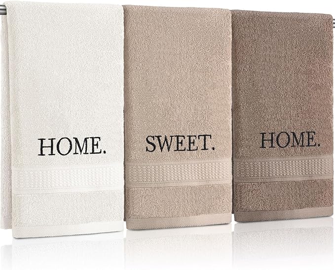3 Pcs Farmhouse Decorative Hand Towels for Bathroom and Kitchen Rustic Embroidered 100% Cotton Hand Towels Decorative Set for Boho Bathroom Decor(Home Sweet Home)