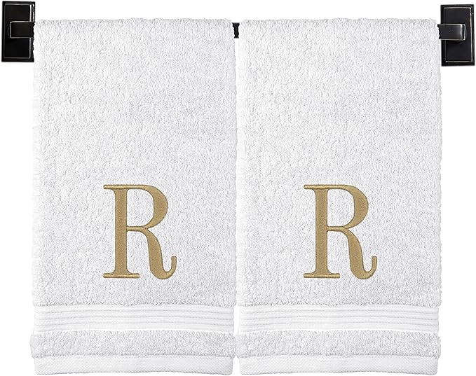 Monogrammed Hand Towels for Bathroom | Luxury Turkish Cotton | Embroidered in USA | Set of 2 | Choose Set Color and Monogram Color | A - Z | Modern Font