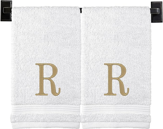 Monogrammed Hand Towels for Bathroom | Luxury Turkish Cotton | Embroidered in USA | Set of 2 | Choose Set Color and Monogram Color | A - Z | Modern Font