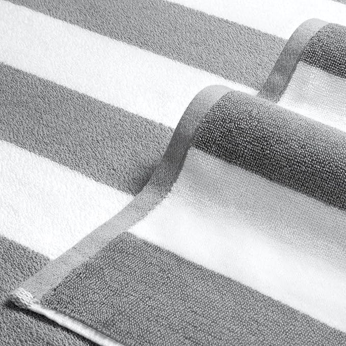 Large Beach Towel Oversized - 40"X70" Big Mens Beach Towesl, Extra Large Thick Gray Beach Towels, XL Wide Fluffy Swimming Towel Oversize, Giant Stripe Cotton Pool Towel for Adults