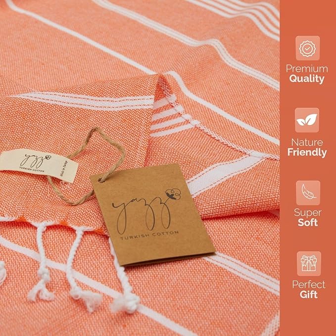 Turkish Hand Towels - Set of 2, 18" x 30" inches, Bathroom & Decorative Cotton Hand Towels or Kitchen Dishcloth, Tea, Yoga, Face, Gym (Orange)