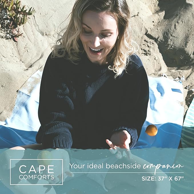 Large Turkish Beach Towel, Classic Powder Blue - Super Soft & Lightweight Quick Dry Absorbent Towels for Beach, Picnic Blanket or Bath Towel - Sand Free Organic Turkish Cotton Yarn