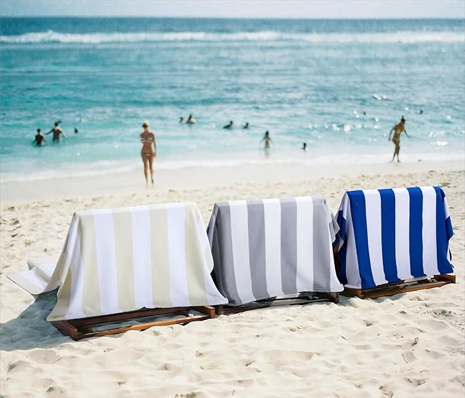 WILFA Extra Large Beach Towel - Oversized Mircofiber Beach Towel 40'' x 70'', XL Striped Lightweight Pool Towel, Big Cabana Swim Travel Towel for Adults Mens Women,Grey