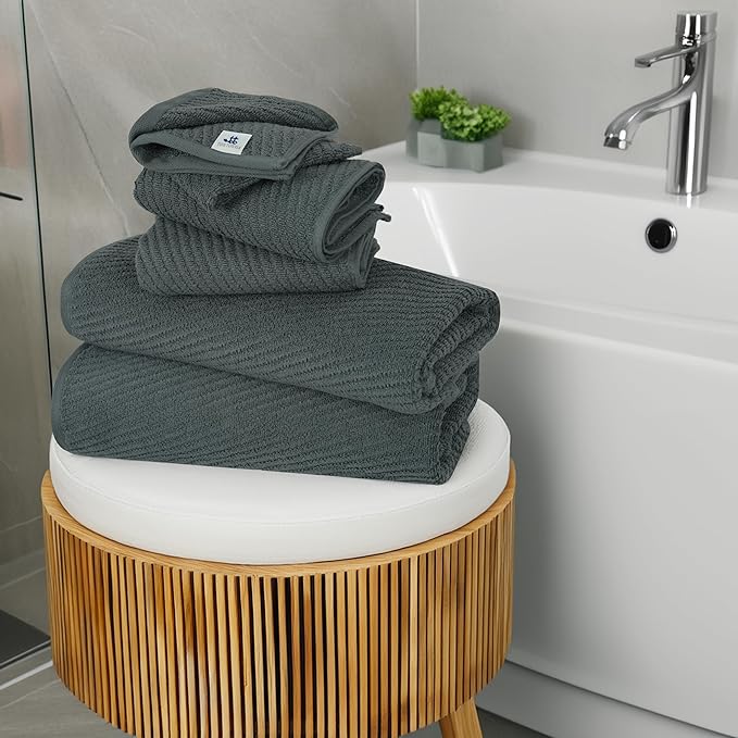 Tens Towels Pack of 6 Zero Twist Towels Set, 2 Bath, 2 Hand, 2 Waschloths, 100% Cotton, Light Weight, Extra Absorbent, Exceptional Softness, Perfect for Bathroom (Dark Grey)