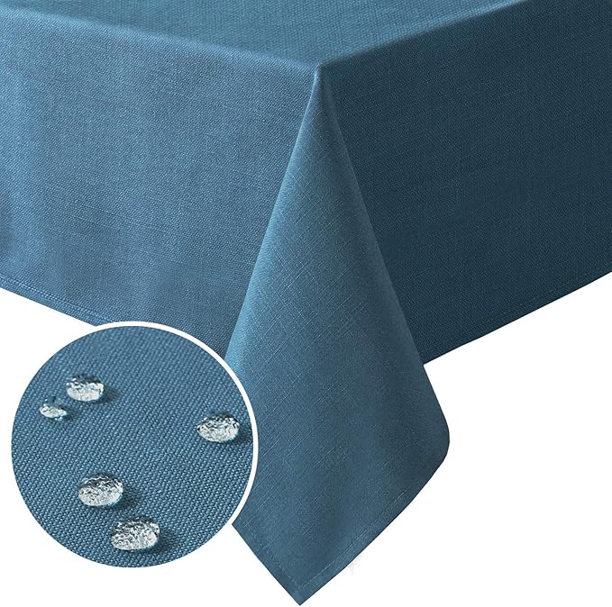 H.VERSAILTEX Linen Textured Table Cloths 60 x 120 Inch Premium Solid Tablecloth Spill-Proof Waterproof Table Cover for Dining Buffet Feature Extra Soft and Thick Fabric Wrinkle Free, Ink Blue