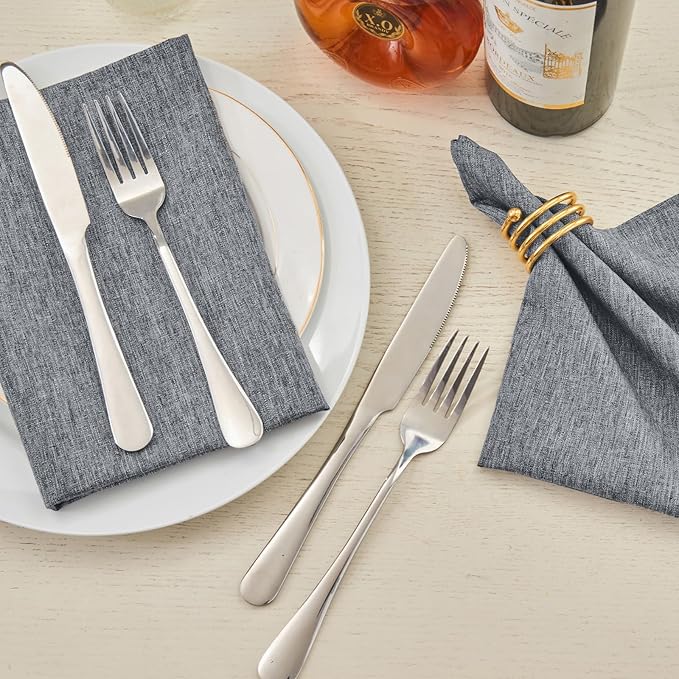 Cloth Napkin Set of 8 Square Washable Reusable Linen Fabric Polyester for Kitchen Dinner Dining Restaurants Wedding Party Banquet Table(Gray/17x17 Inch)