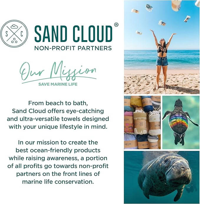 Sand Cloud Extra Large Turkish Beach Towel - Free 100% Organic Cotton Yarn Quick Dry for Beach, Picnic, Blanket or Bath As Seen on Shark Tank Marine Life (Crush Turtle Teal)