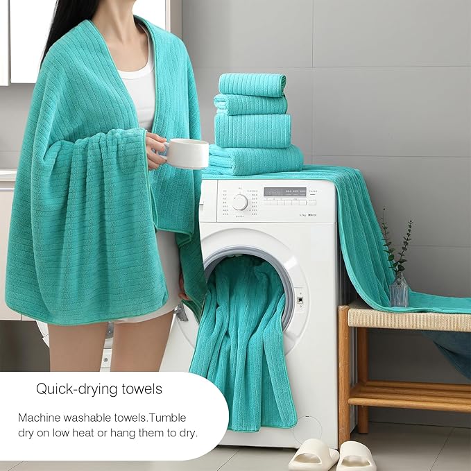 18 Piece Family Bath Towel Set Include 6 Bath Towels,6 Hand Towels and 6 Washcloths Soft Bathroom Towel with Hanging Loops,Highly Absorbent Quick Dry Towels Set for Bathroom,Hotel and Spa- Dark Cyan
