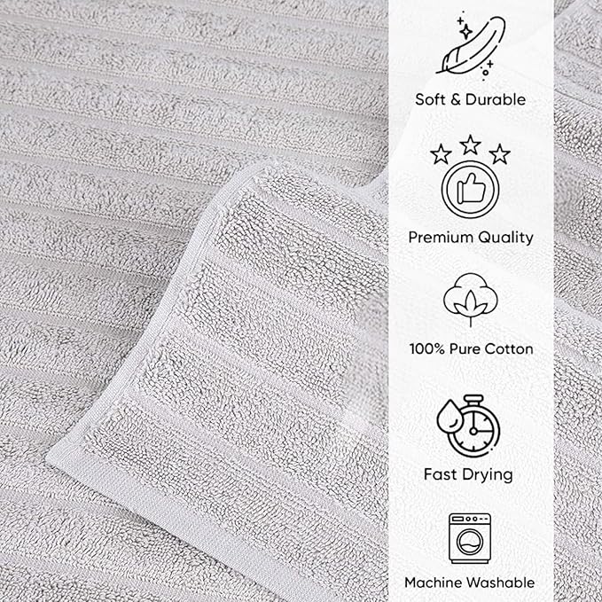 Classic Turkish Towels CTT Luxury Hand Towels for Bathroom Set of 4, 100% Turkish Cotton, Quick Dry & Comfy Towels for Hotel & Spa, Highly Absorbent | 20"x32" (Platinum)