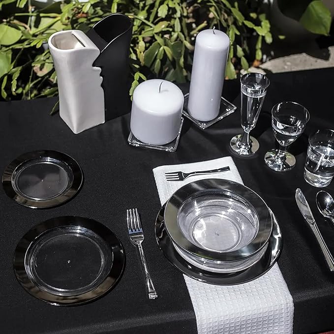 sancua 6 Pack Black Tablecloth 90 x 156 Inch - Rectangle Table Cloth for 8 Feet Tables Stain and Wrinkle Resistant Washable Polyester Table Cover for Dining Wedding Banquet Party Buffet Restaurant