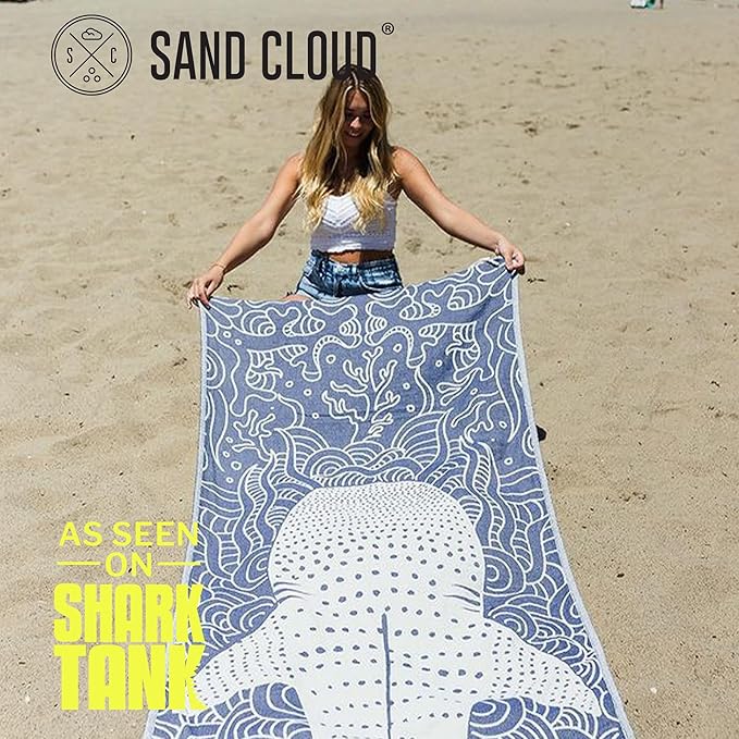 Sand Cloud Turkish Beach Towel - Sand Free - 100% Organic Turkish Cotton Yarn - Quick Dry Towel for Beach, Picnic, Blanket or Bath Towel - As Seen on Shark Tank - Marine Life (Whale Shark)