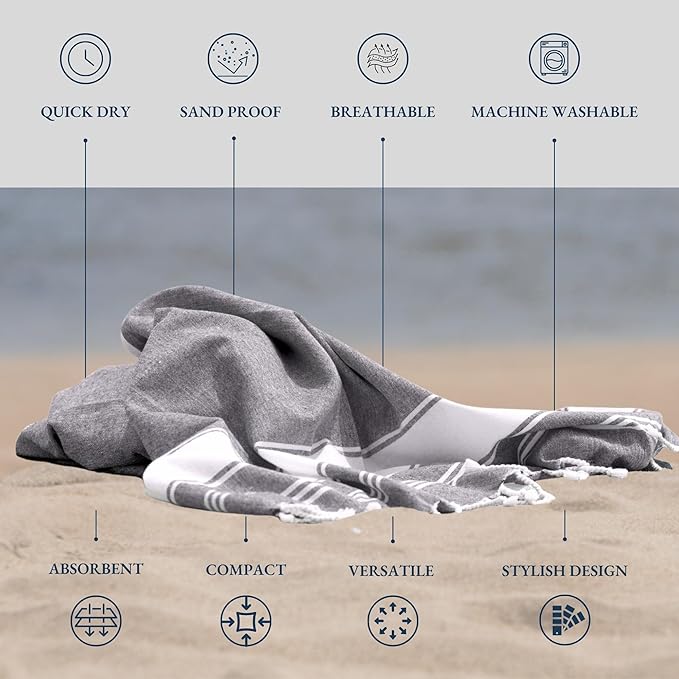 LANE LINEN Beach Towels 6 Pack, Oversized Beach Towel, Lightweight Beach Essentials for Women, Large Pool Towel, Absorbent & Quick Dry, Sand Free Beach Towel, 39"x71" - Nautical Color