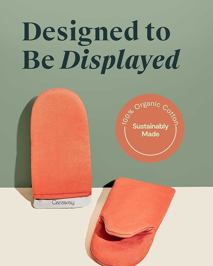 Caraway Oven Mitts - 100% Organic Cotton Oven Mitt - Double-Layer & Stain-Resistant Stitching - Safe Handling of Hot Kitchenware - Set of 2 - Perracotta