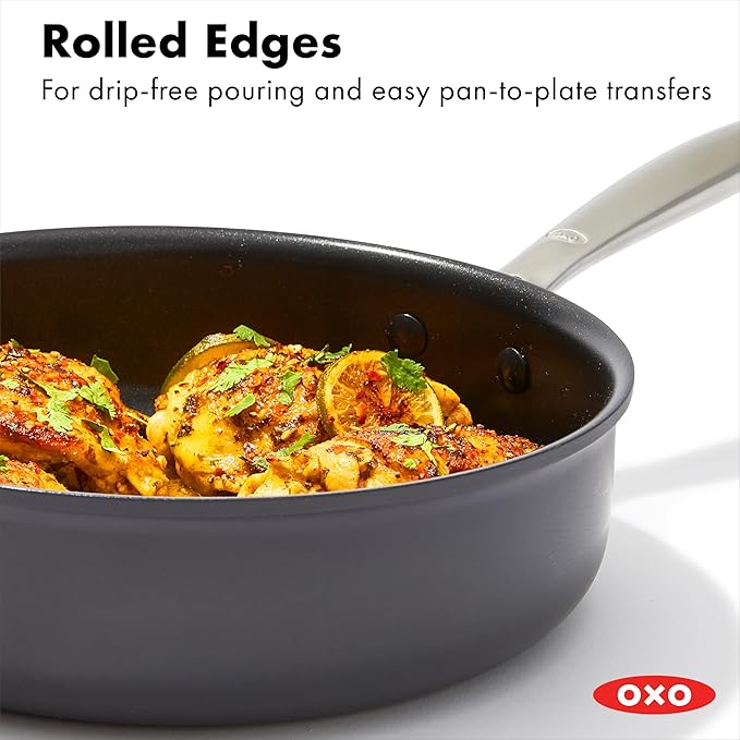 OXO Enhanced 10 Piece Cookware Pots & Pans Set, PFAS-Free Ceramic Nonstick, Durable Hard Anodized Cookware, Scratch Resistant, Stainless Steel Handle, Good Grips, Dishwasher & Oven Safe, Black