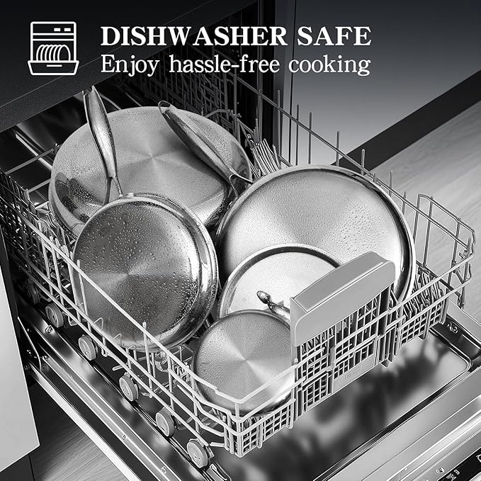 EWFEN Stainless Steel Cookware Set, 3 Ply 17 Piece Stainless Steel Pot and Pan Set, Oven Dishwasher Safe | Induction Compatible Frying Pans, Saucepans, Saute Pan & Stock Pot, PFOA, PTFE & PFOS Free