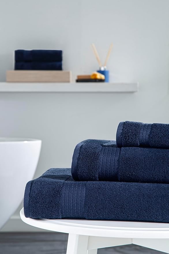 Ozdilek 6-Piece Bath Towel Set, 2 Bath, 2 Hand, 2 Wash, 100% Cotton Turkish Towels, 2 Bath Towels (30x60/550 GSM), 2 Hand Towels (16x30/575 GSM), 2 Washcloths (13x13/600 GSM) (Navy Blue)