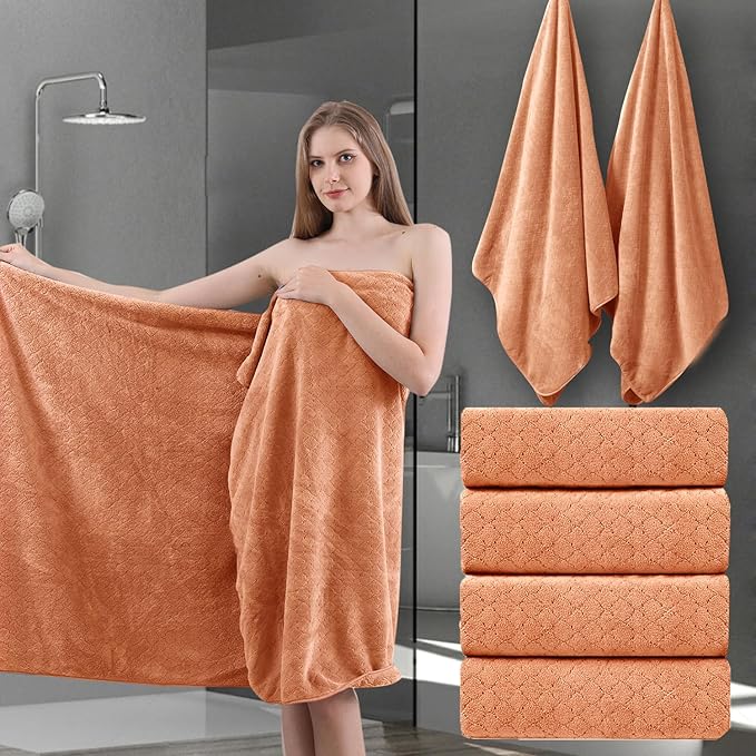 4 Piece Extra Large Bath Towels Set 35x70 Inches - Luxury 600 GSM Oversized Bath Sheet Towel,Ultra Soft Microfiber - Quick Dry,Highly Absorbent Shower Towels Spa Hotel Bathroom Towel Set (Orange)
