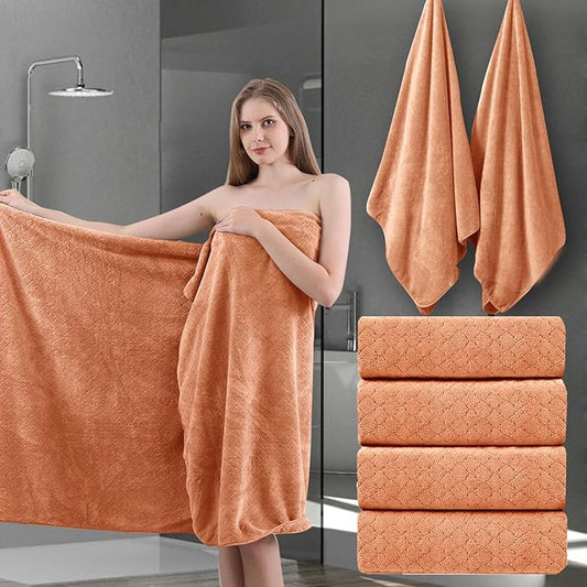 4 Piece Extra Large Bath Towels Set 35x70 Inches - Luxury 600 GSM Oversized Bath Sheet Towel,Ultra Soft Microfiber - Quick Dry,Highly Absorbent Shower Towels Spa Hotel Bathroom Towel Set (Orange)
