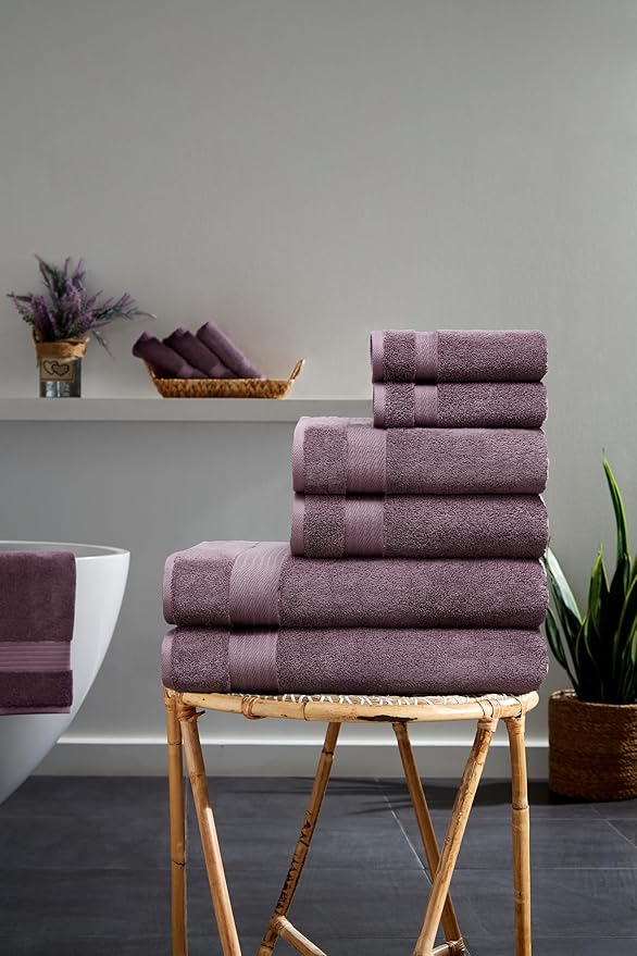 Ozdilek 6-Piece Bath Towel Set, 2 Bath, 2 Hand, 100% Cotton Turkish Towels, 2 Bath Towels (30x60/550 GSM), 2 Hand Towels (16x30/575 GSM), 2 Washcloths (13x13/600 GSM) (Orchid Purple)