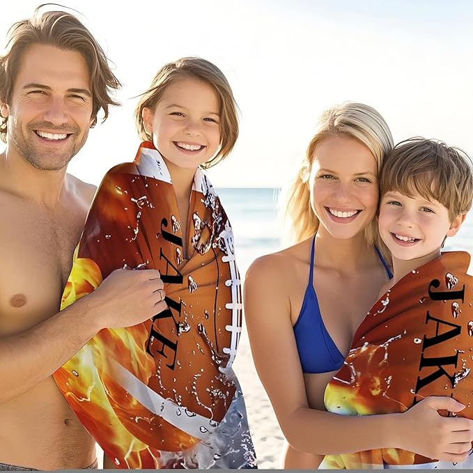 Personalized Beach Towel With Name, Custom Beach Towel with Text, Customized American Football Microfiber Pool Towel, Quick Dry & Absorbent Swim Towel for Adult,Anniversary, Birthday, Summer Holiday