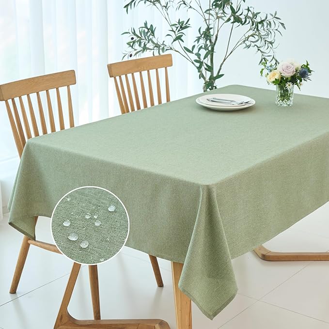 maxmill Square Linen Tablecloth Water Resistance Antiwrinkle Spillproof Stain Proof Fabric Table Cloth, Decorative Fabric Table Cover for Banquet Party Event Holiday Dinner, 70 x 70 Inch, Sage Green