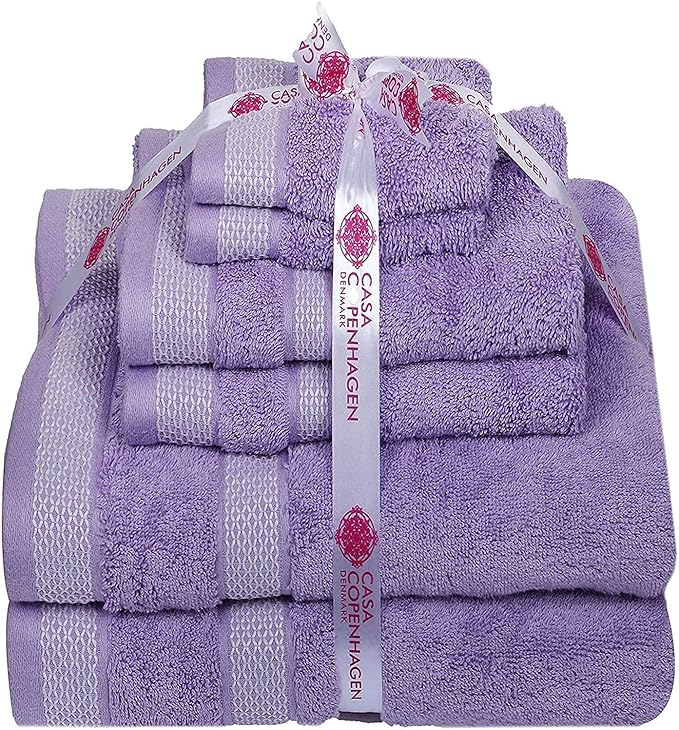 CASA COPENHAGEN Solitaire 6 Pieces Towel Set- Purple Rose, 600 GSM 2 Bath Towel 2 Hand Towel 2 Washcloth, Designed in Denmark Made of Soft Egyptian Cotton for Bathroom, Kitchen & Shower