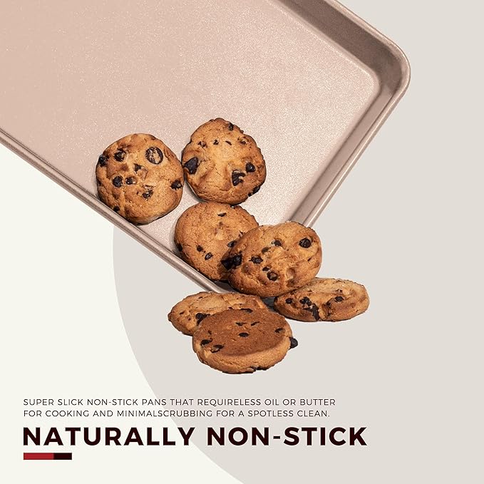 KITESSENSU Baking Pans Sets, Nonstick Bakeware Set 7-Piece with Round/Square Cake Pan, Loaf Pan, Muffin Pan, Cookie Sheet, Roast Pan, Cooling Rack & Silicone Oven Mitts, Carbon Steel Bake Set,Gold