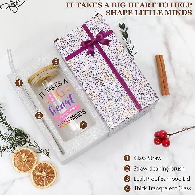 Gifts for Teachers，Appreciation Thank You Christmas & Birthday Ideas Valentines for Teacher, Back To School Gifts 16 Oz Coffee Glass（Teacher Ⅱ）