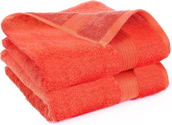 Ample Decor Bathroom Set of 2 Hand Towel 18 X 28 Inch 600 GSM 100% Cotton, Premium Soft Absorbent - Orange