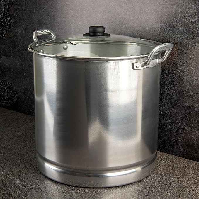 Vasconia 32-Quart Steamer Pot (Aluminum) with Tray & Aluminum Lid for Most Stoves (Hand-Wash only) Large Stock Pot for Tamales, Steaming, Boiling & Frying - Makes Seafood, Pasta, Veggies & More