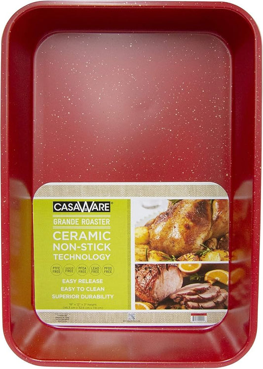 casaWare Grande Lasagna/Roaster Pan 18 x 12 x 3-Inch - Extra Large, Ceramic Coated NonStick (Red Granite)